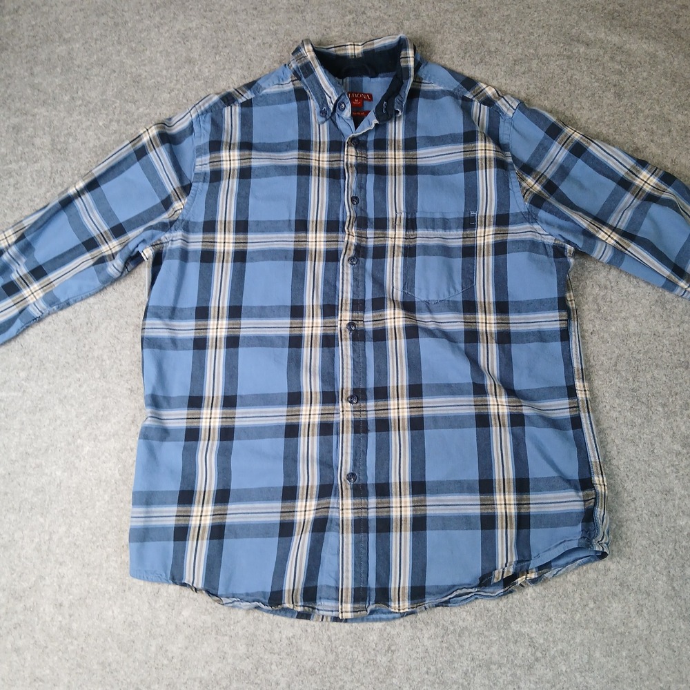 Merona Button Down Shirt Mens Medium Blue Plaid‎ Long Sleeve Cotton Classic Fit